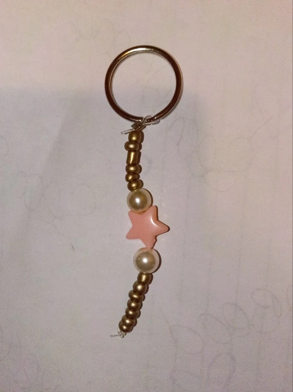 Unbranded Pink Star Beaded Keychain with Gold Accents